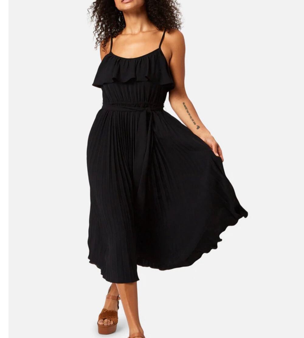 Traffic People Halter Spaghetti Strap Black Dress Flowy Midi Size Small
